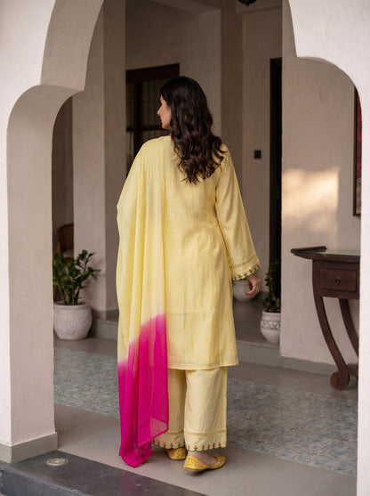 Butter Yellow and Pink kurta set