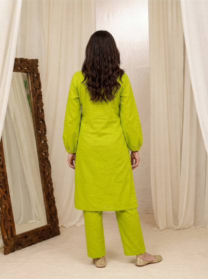 Green Emb Collar Co-Ord Set