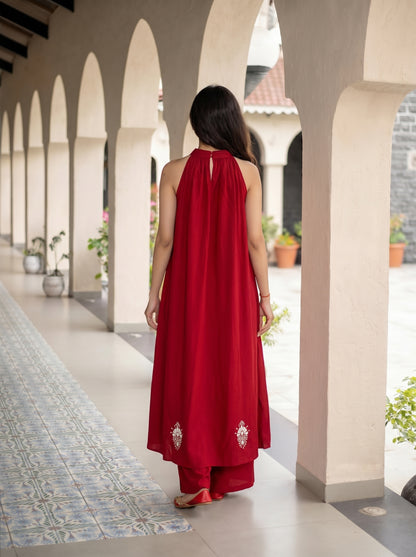 Maroon Long Kurta Palazo with Pocket