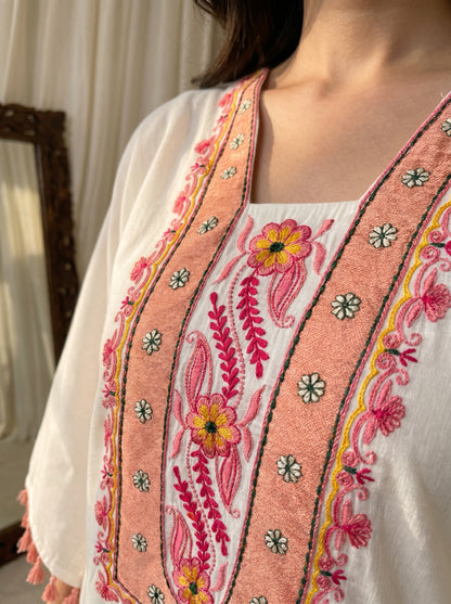 White EMB Kaftan Set