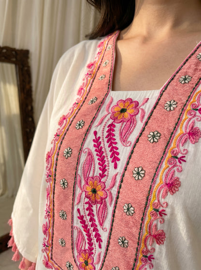 White EMB Kaftan Set