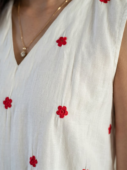 White and Red EMB Co-Ord Set