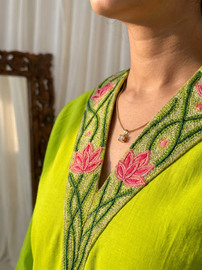 Green Emb Collar Co-Ord Set