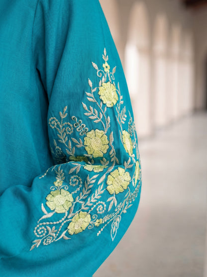 Teal Blue Emb Heavy Sleeves Co-Ord Set