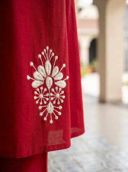 Maroon Long Kurta Palazo with Pocket