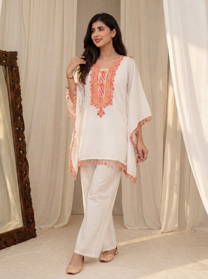 White EMB Kaftan Set