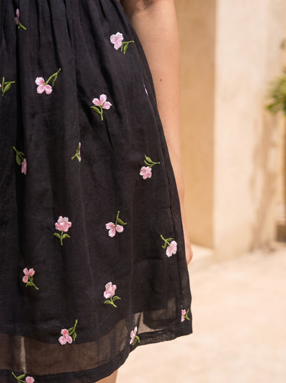 Black Embroidered Short Dress