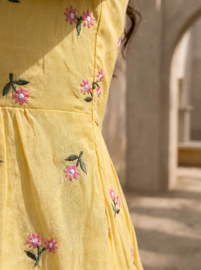 Butter Yellow Embroidered Short Dress