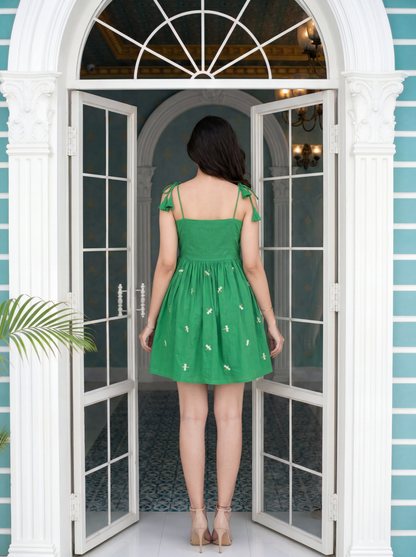 Green Embroidered Short Dress