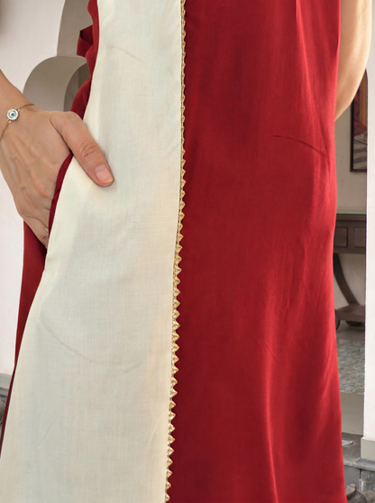 Red and off White co-ord Set with Pocket
