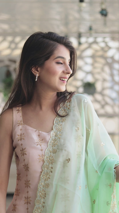 Peach And Pista Kurta With Dhoti Set