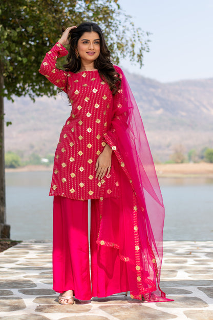 Hot Pink Sequin Kurta Palazzo Set