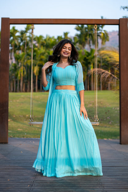 Sky Blue Lehenga with Jacket