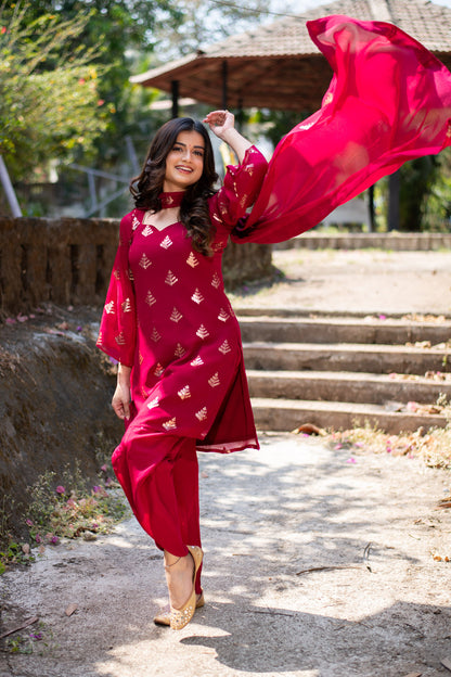 Cherry Red Sequin Patiala