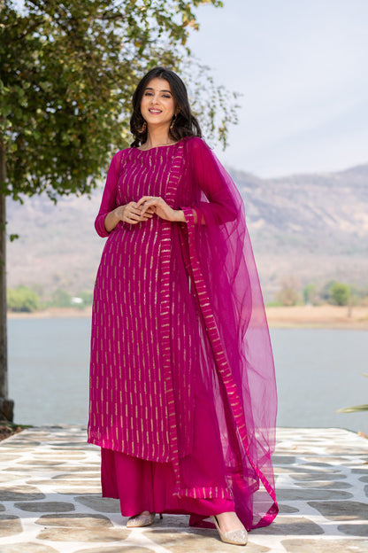 Rani Pink Heavy Kurta With Pallazo