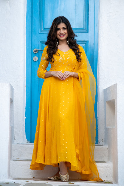 Mustard Yellow Anarkali Set