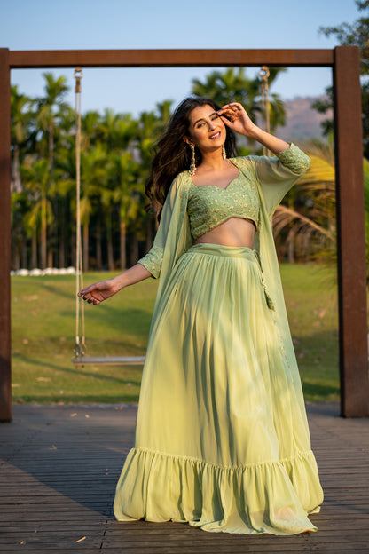 Pastel Olive Lehenga with Jacket