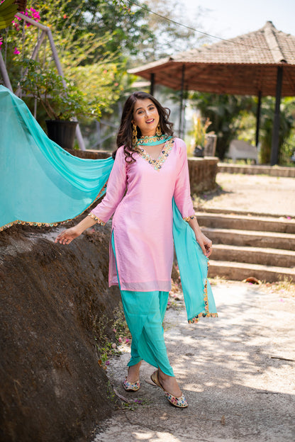 Light pink and Sea green Patiala Set