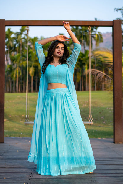 Sky Blue Lehenga with Jacket