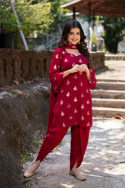 Cherry Red Sequin Patiala