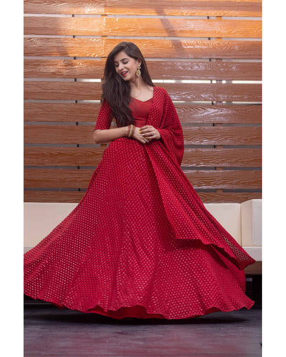 Red Thread Work Lehnega Choli