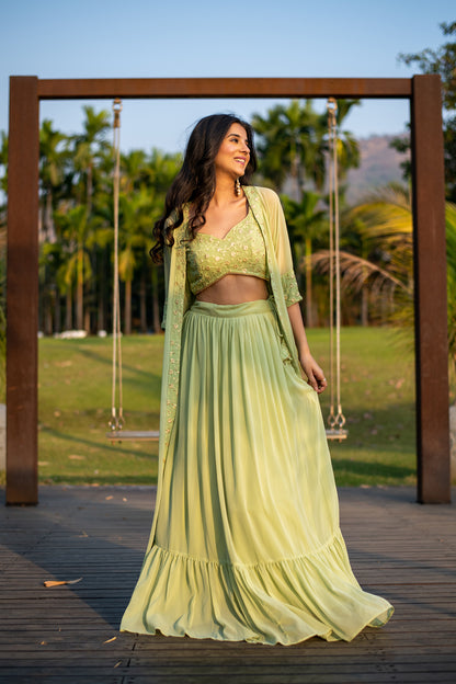 Pastel Olive Lehenga with Jacket