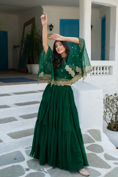 Bottle Green Cape Lehenga Choli