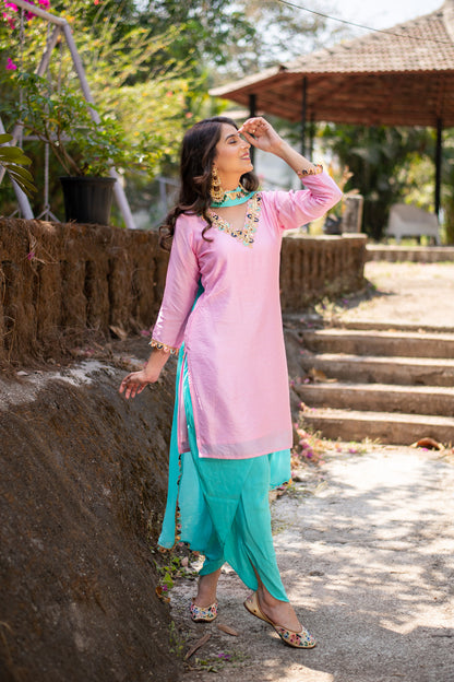 Light pink and Sea green Patiala Set