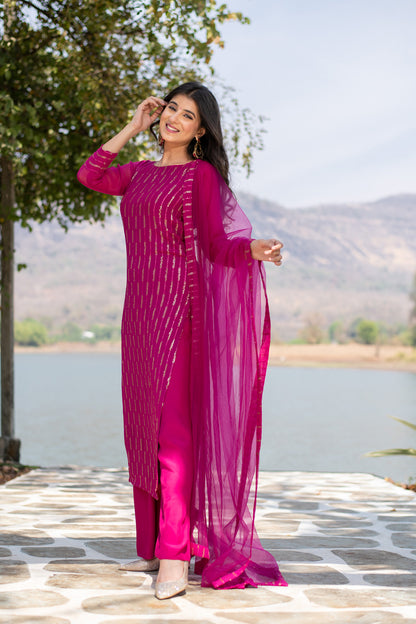 Rani Pink Heavy Kurta With Pallazo