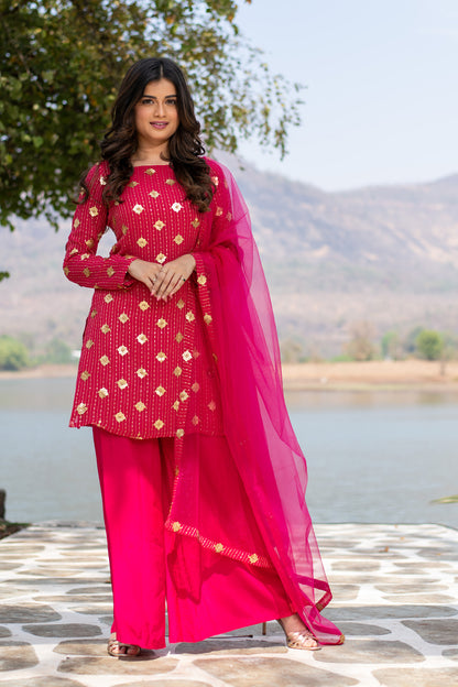 Hot Pink Sequin Kurta Palazzo Set