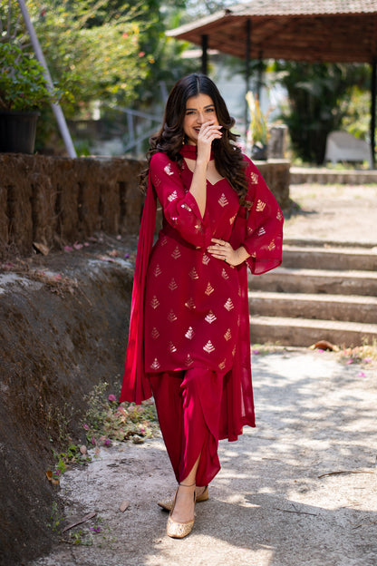 Cherry Red Sequin Patiala