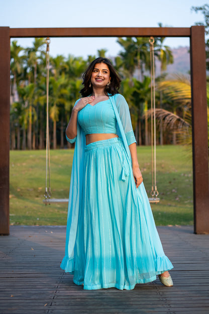 Sky Blue Lehenga with Jacket