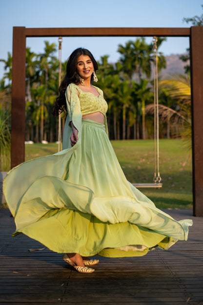 Pastel Olive Lehenga with Jacket