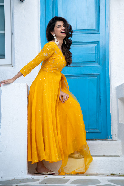Mustard Yellow Anarkali Set
