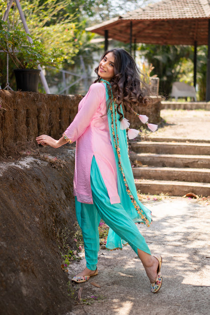 Light pink and Sea green Patiala Set