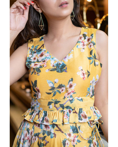 Yellow Floral Affair Ruffle Top With Skirt