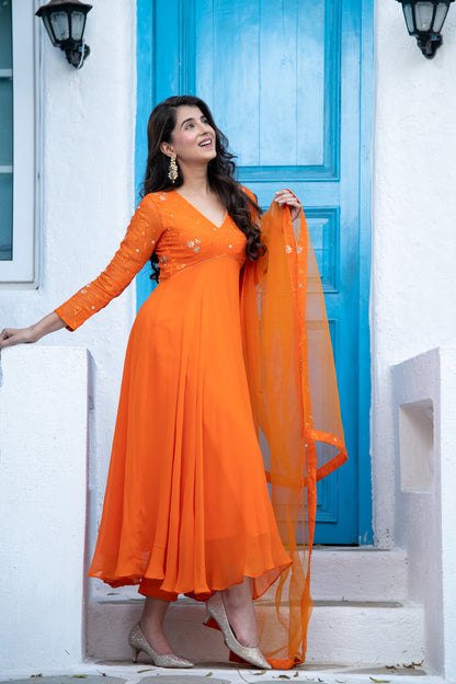 Orange Anarkali Set