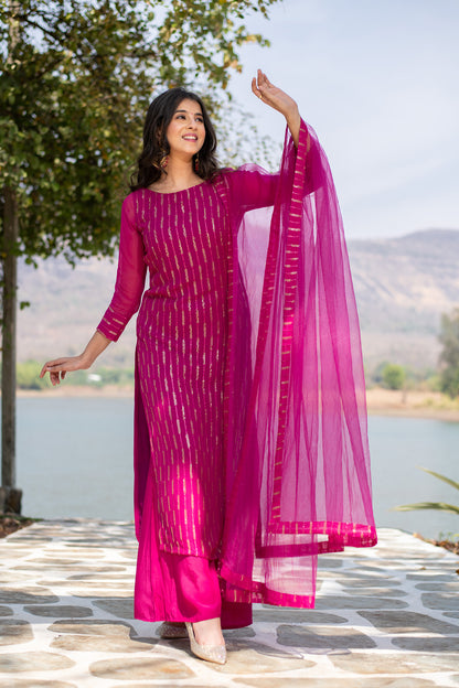 Rani Pink Heavy Kurta With Pallazo