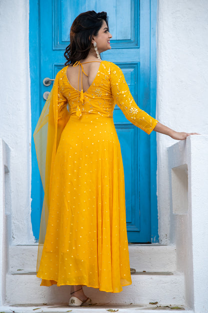 Mustard Yellow Anarkali Set