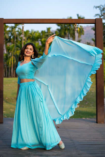 Sky Blue Lehenga with Jacket