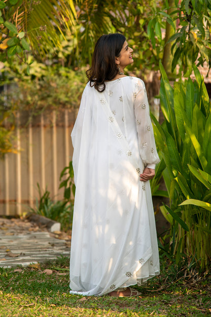 White Sequin Alternate Kali Anarkali Set