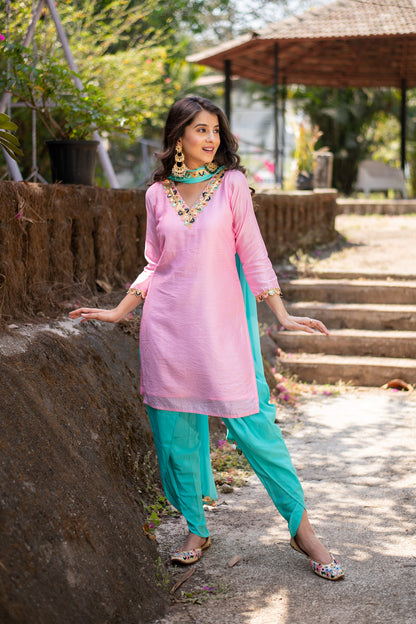 Light pink and Sea green Patiala Set