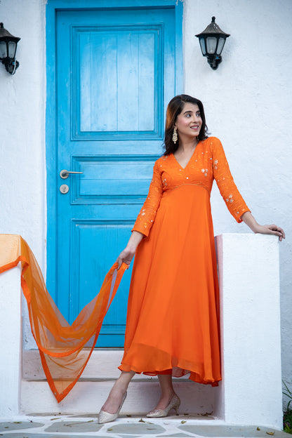 Orange Anarkali Set