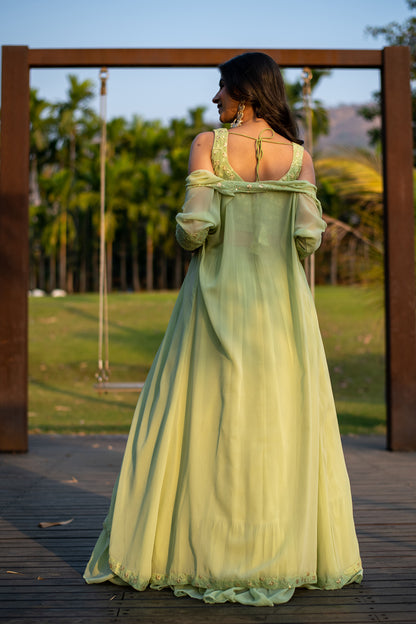 Pastel Olive Lehenga with Jacket