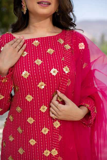 Hot Pink Sequin Kurta Palazzo Set