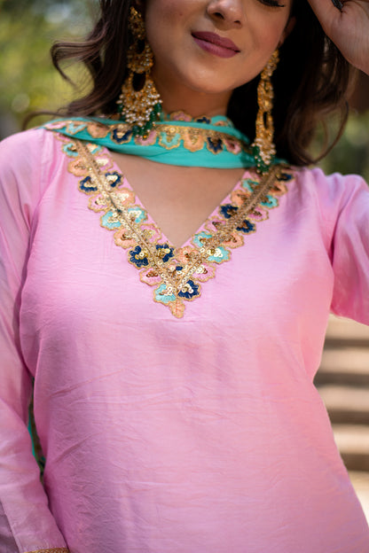 Light pink and Sea green Patiala Set
