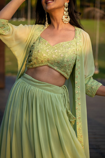 Pastel Olive Lehenga with Jacket