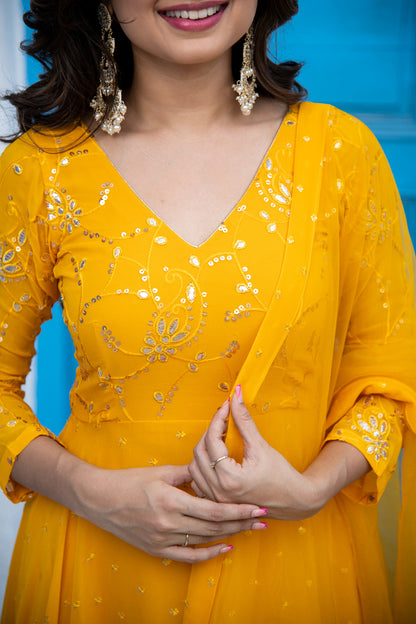 Mustard Yellow Anarkali Set