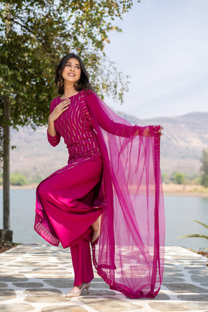 Rani Pink Heavy Kurta With Pallazo