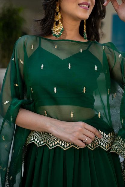 Bottle Green Cape Lehenga Choli